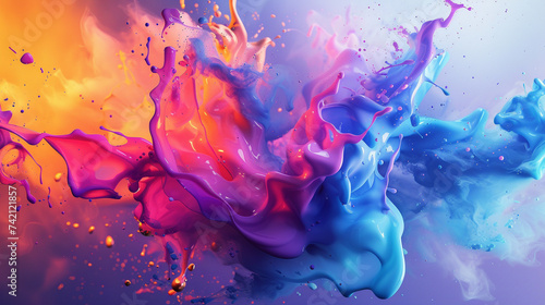 Create a unique, colourfully splashed backdrop appearing as if it's a part of an illustrator's canvas with a 3D animation effect photo