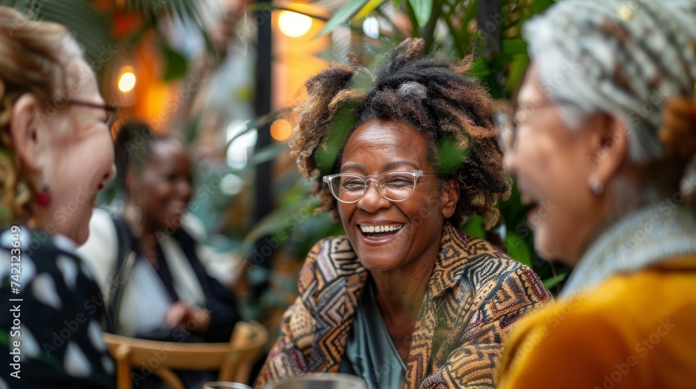 beautiful grandmothers in a cafe smiling, happy in high resolution and quality - obrazy, fototapety, plakaty 