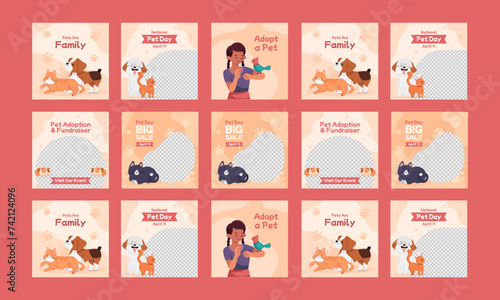 happy national pet day social media post vector flat design