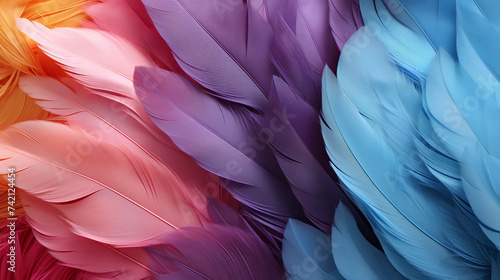 Close up of beautiful bird feathers background, perfect for fashion, design, and creative projects.