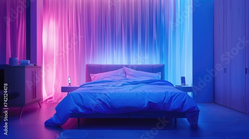 Modern Bedroom with Vibrant Neon Lighting