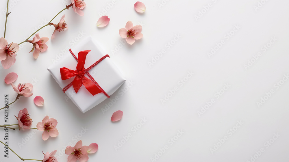 red gift box and confetti
