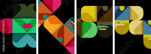 Geometric colorful poster backgrounds with squares and circles