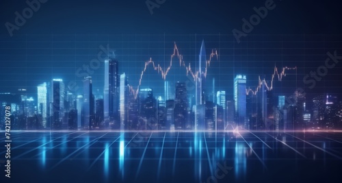 Cityscape with digital grid and stock market charts, symbolizing financial technology and urban innovation © vivekFx