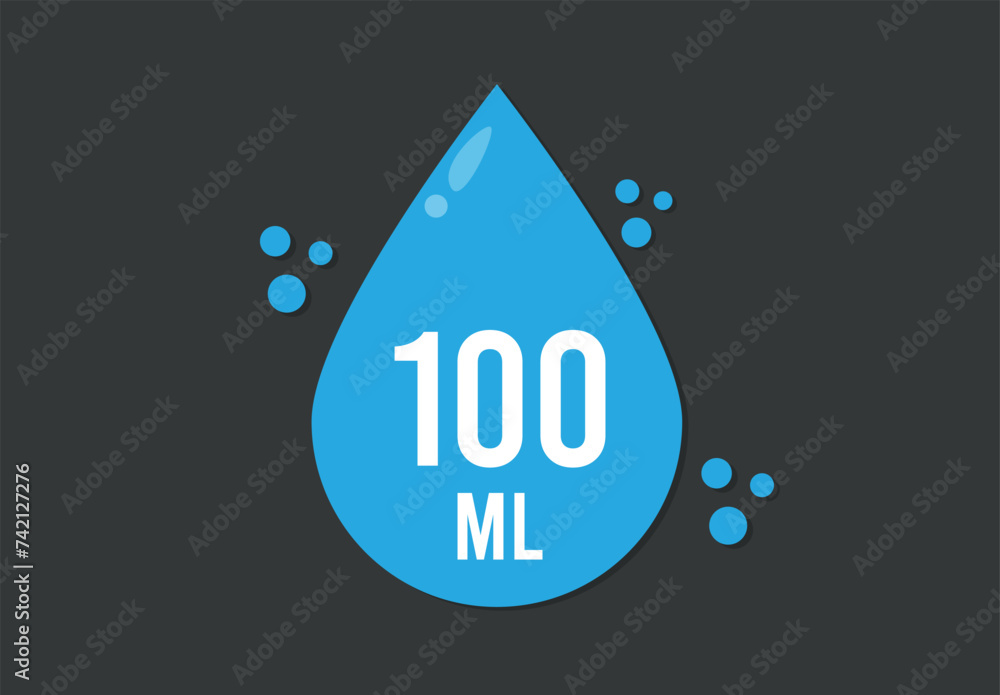 100 ml. Vector volume of 100 milliliters. Liquid drop design isolated on dark background 100 ml. Vector volume of 100 milliliters. Liquid drop design isolated on dark background