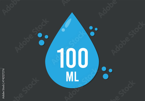 100 ml. Vector volume of 100 milliliters. Liquid drop design isolated on dark background