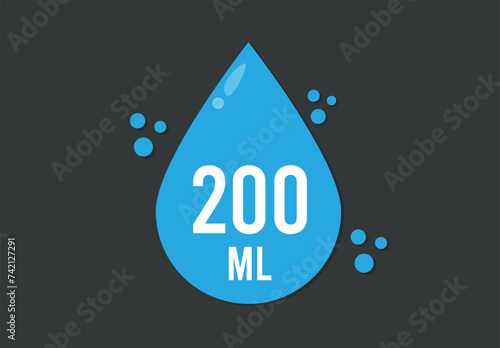 200 ml. Vector volume of 200 milliliters. Liquid drop design isolated on dark background