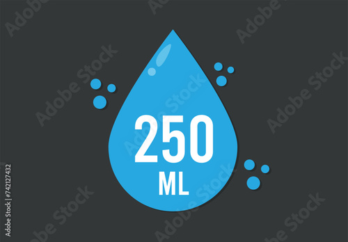 250 ml. Vector volume of 250 milliliters. Liquid drop design isolated on dark background