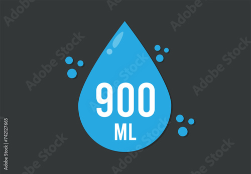 900 ml. Vector volume of 900 milliliters. Liquid drop design isolated on dark background