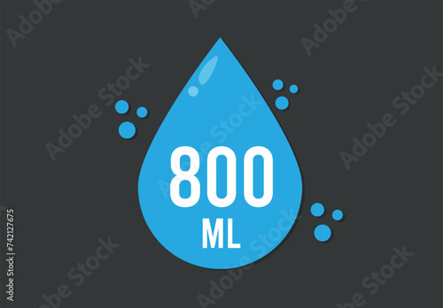 800 ml. Vector volume of 800 milliliters. Liquid drop design isolated on dark background