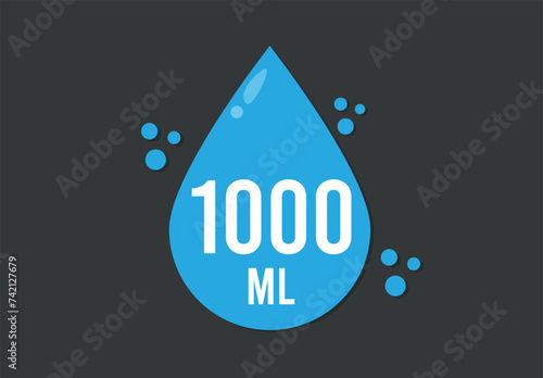 1000 ml. Vector volume of 1000 milliliters. Liquid drop design isolated on dark background