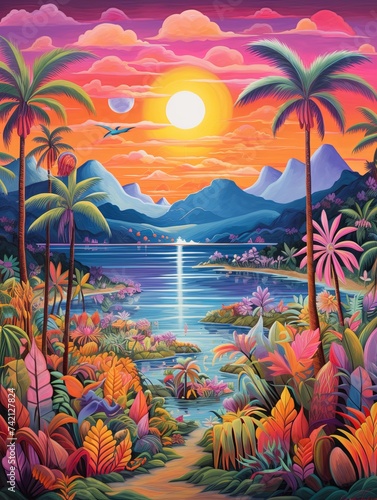 Carnival Midways Island Art: Tropical Fair Scene Inspired Artwork