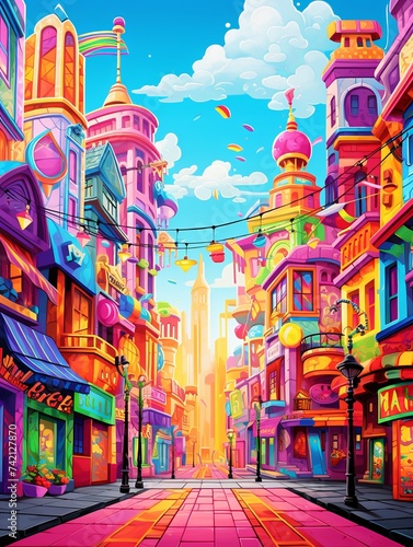 Vibrant Carnival Midways Landscape Poster - Bright Midway Funfair Attractions