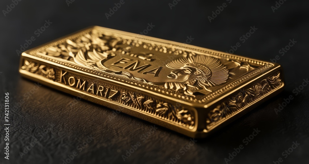 Golden treasure chest with intricate design, symbolizing wealth and mystery Golden treasure chest with intricate design, symbolizing wealth and mystery