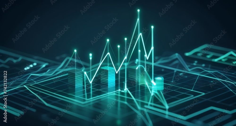 Naklejka premium Illuminated cityscape with futuristic architecture and digital grid