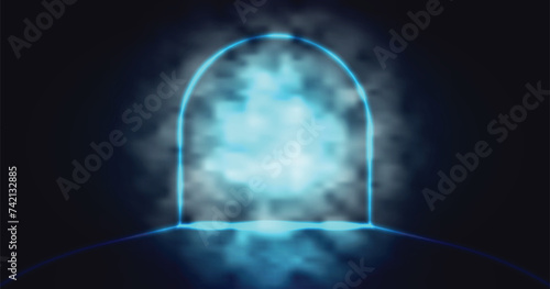 Abstract background with neon lights and arch. Vector illustration for your design.
