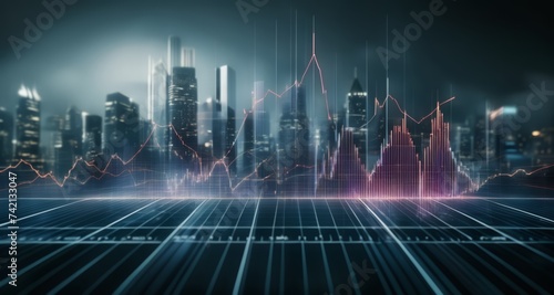  Cityscape with financial charts, symbolizing economic growth and urban development