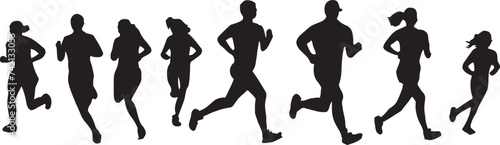 a collection of silhouettes of athletes running, running, walking, jogging and marathon running