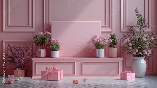 User soft pink background with gift boxes and hearts
