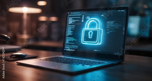  Secure digital workspace with illuminated lock icon