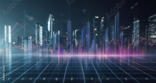  Cityscape with digital grid and vibrant lines, symbolizing technology and urban connectivity