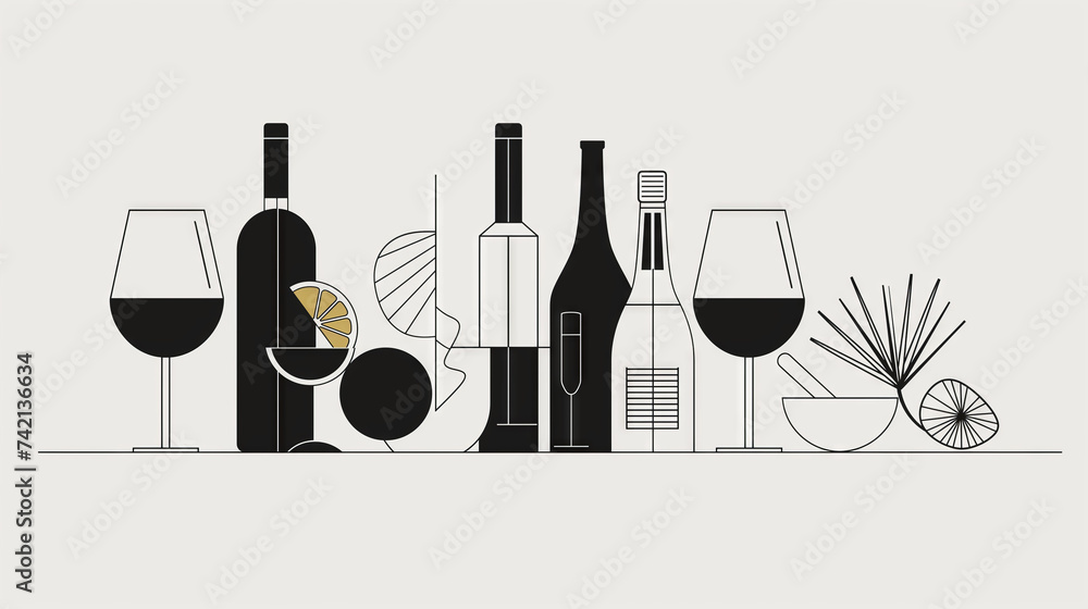 Minimalist line art illustrations transform everyday objects into abstract compositions.