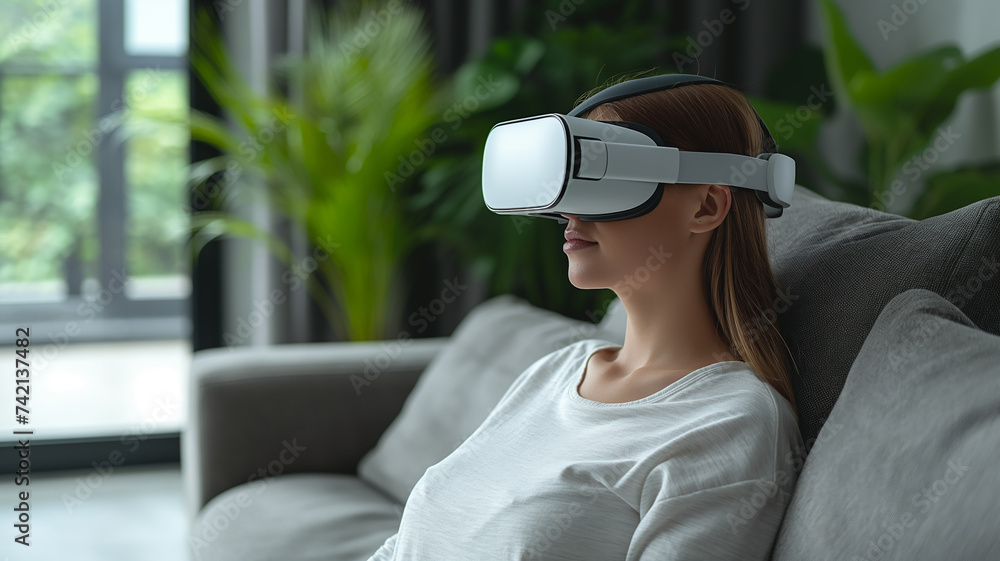 woman sitting on a chair with VR