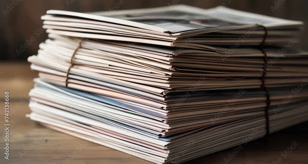 A stack of newspapers, tied together, ready to be delivered A stack of newspapers, tied together, ready to be delivered