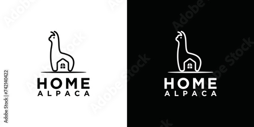 alpaca home logo design template. combination of alpaca with a house in a simple minimalist design