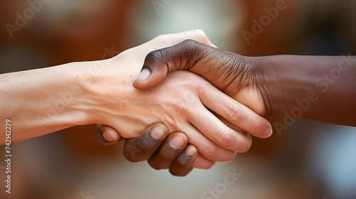 Interracial Handshake Showing Unity and Diversity in Close-up
