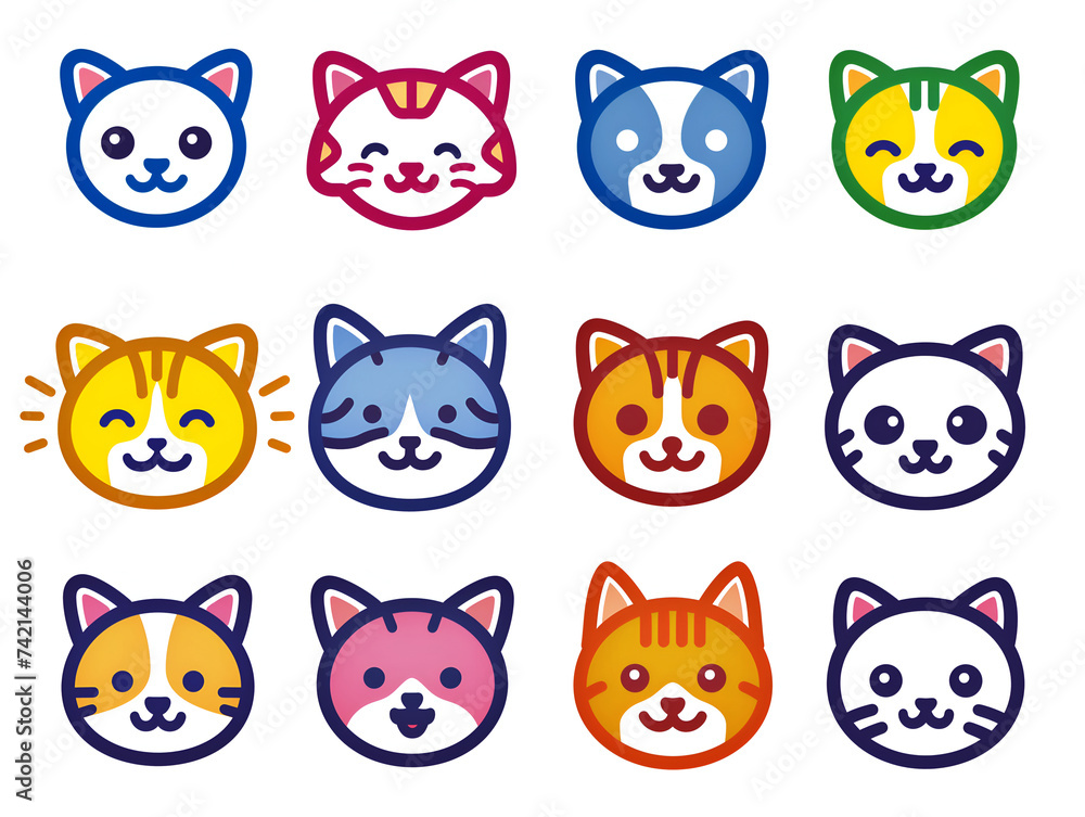 set of dogs and cats on white , cartoon cute style