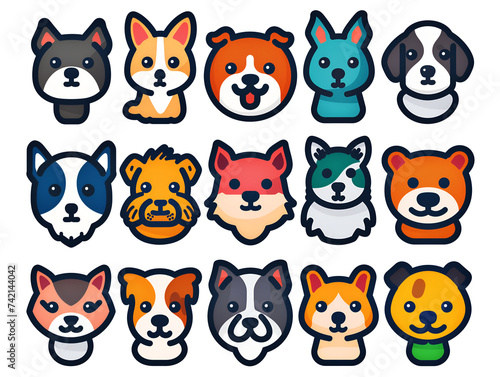 set of dogs and cats on white , cartoon cute style