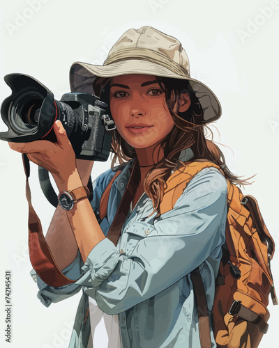 photographer woman journalist with camera