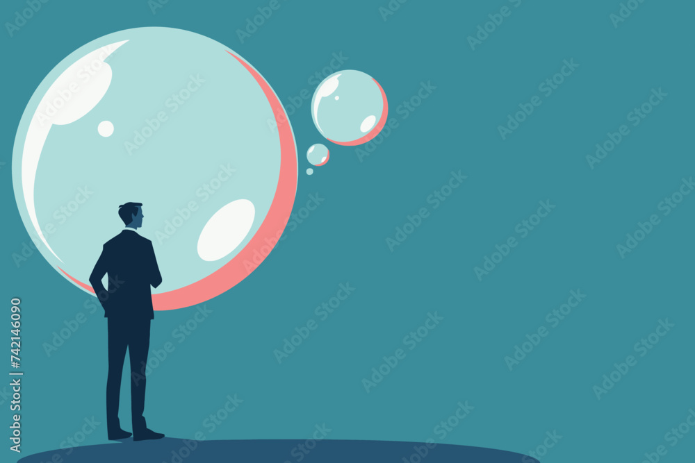 Businessman with Big Bubbles Flat Design Businessman with Big Bubbles Flat Design