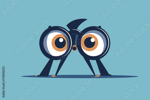 Businessman Observe Concept, Person Using Binocular Cartoon