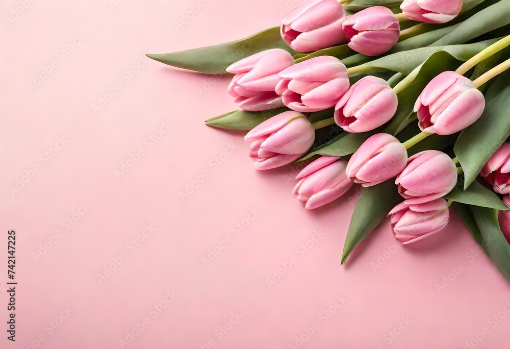 pink tulips on a pink wooden background