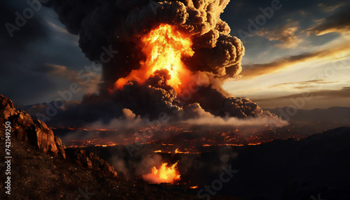 噴火する山　AI画像　ジェネレーティブAI