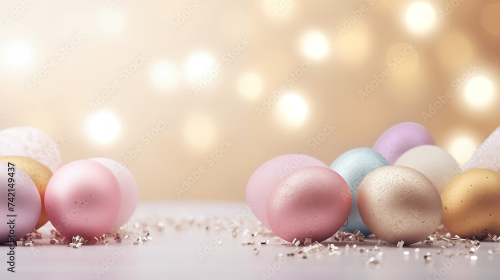 Easter eggs in pastel and golden color theme background, Easter festivals and holiday background Easter eggs in pastel and golden color theme background, Easter festivals and holiday background