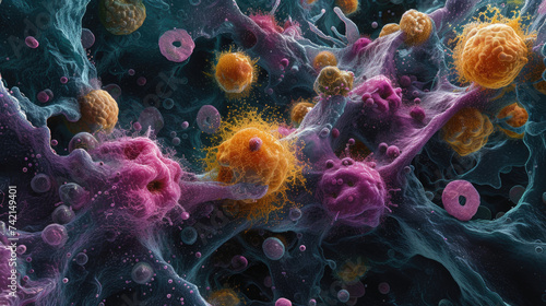 Electron microscopy of dead cells of cancer, electron microscopy, scientific photo