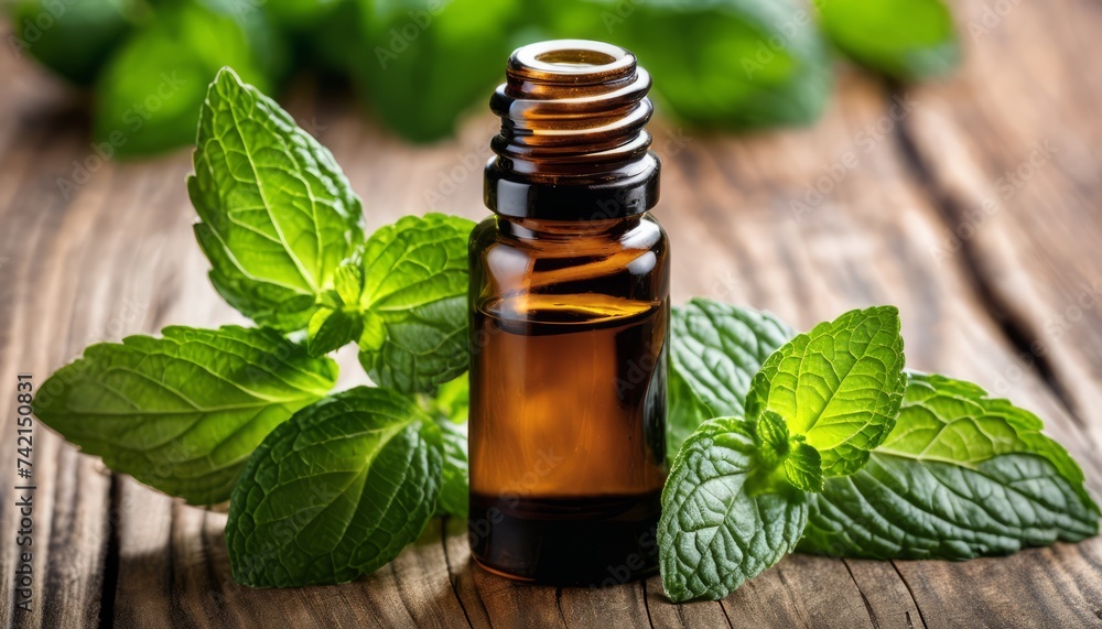  Fresh mint essential oil, a natural remedy for relaxation - obrazy, fototapety, plakaty 