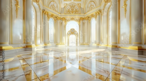 white gold marble interior within the royal palace, emanating regal opulence akin to a golden palace or castle interior, luxury fantasy backdrop photo