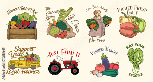 Farming Illustration Vector Set, Farmer T shirt Designs Bundle. Agriculture and Cultivation Designs Collection. Gardening Graphic T-shirt for Print, Vintage Farming Quotes