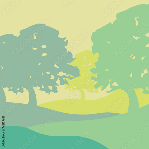 Forest Landscape of isolated trees. Silhouette vector