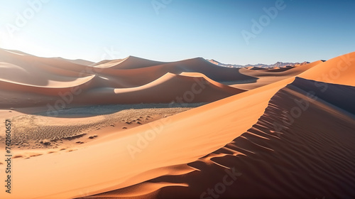 orange sand dune desert with clear blue sky