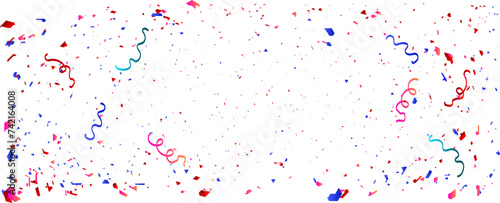 Colorful ribbons and confetti Can be separated from a transparent background. Festive design. Border of colorful bright confetti Party decoration frame for birthday, anniversary, celebration