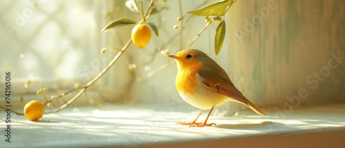 A melodious canary perches on a window sill, its vibrant feathers and delicate frame contrasting against the urban backdrop as it sings a sweet tune, inviting us to pause and appreciate the beauty of