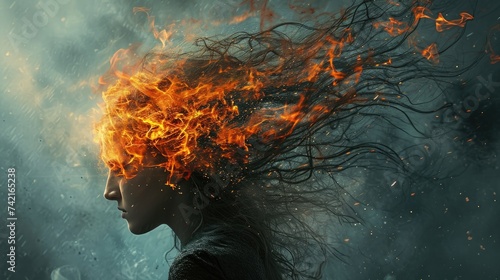 A woman, embodying fragility, with a soul sensibly burning within. Ai Generated photo