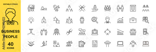 Business people line icons set. Human resources and office management. Simple vector illustration, editable stroke