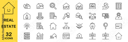 Set of real estate line icons. Vector illustration, editable stroke	