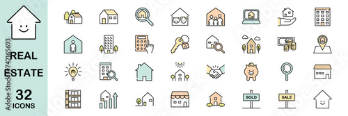 Set of real estate colorful line icons. Vector illustration, editable stroke	
